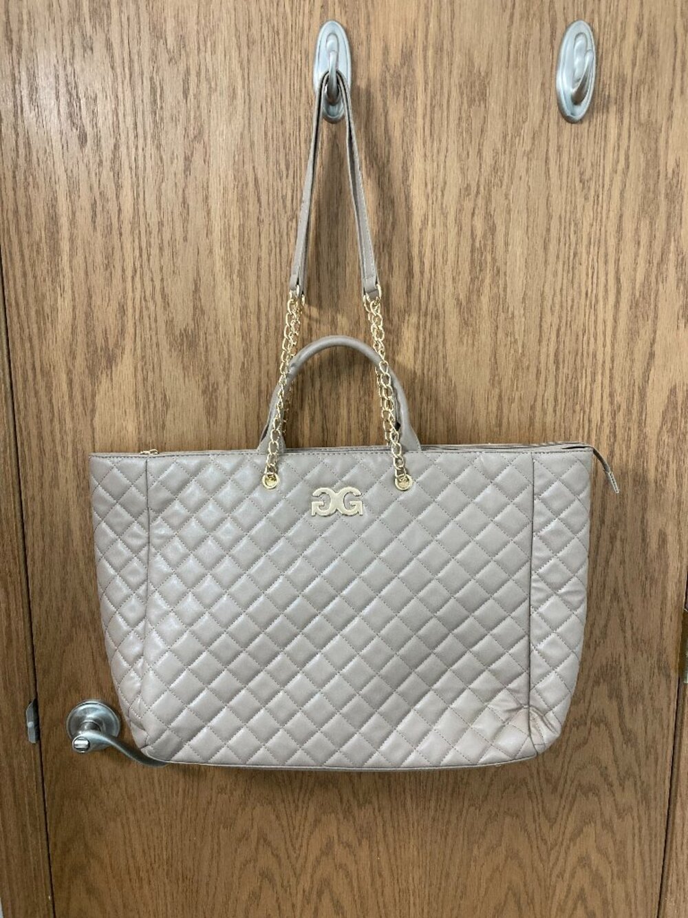 Gilda Paris Tan Taupe Quilted Large Faux Leather Tote